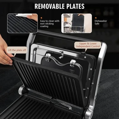 Costway Electric Panini Press Grill 1200W Sandwich Maker With Independent Temperature Control & Removable Drip Tray 8 Costway Electric Panini Press Grill 1200W Sandwich Maker With Independent Temperature Control & Removable Drip Tray - Image 8