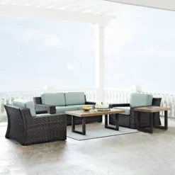 Beaufort 5pc Outdoor Wicker Conversation Set - Mist - Crosley