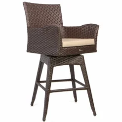 Barton Set Of 2 Outdoor Patio Swivel Bar Stool Armrest With Footrest Rattan Seat Cushion, Brown -Deals Patio Elegance Store GUEST 02914e3f b078 4a18 af9c ddee3e32df90