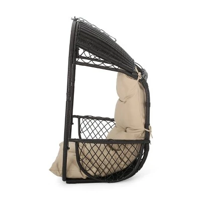 Greystone Indoor/Outdoor Wicker Hanging Chair With 8' Chain - Brown/Tan - Christopher Knight Home 3 Greystone Indoor/Outdoor Wicker Hanging Chair With 8' Chain - Brown/Tan - Christopher Knight Home - Image 3