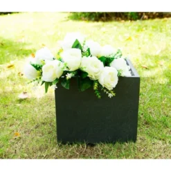 Rosemead Home & Garden, Inc. 12" Wide Kante Lightweight Modern Outdoor Concrete Square Decorative Planter Charcoal Black
