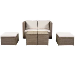 Outdoor Patio 6-Piece PE Wicker Sectional Sofa With 2 Coffee Tables, Brown Wicker + Beige Cushions - ModernLuxe -Deals Patio Elegance Store GUEST 03ad4624 a7a1 477b a349 99686a772ddb