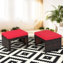 Costway 2PCS Patio Rattan Ottoman Cushioned Seat Foot Rest Furniture TurquoiseRedWhite 22 Costway 2PCS Patio Rattan Ottoman Cushioned Seat Foot Rest Furniture TurquoiseRedWhite -Deals Patio Elegance Store GUEST 03de38a0 021f 4b79 87ec fc575036b6a5