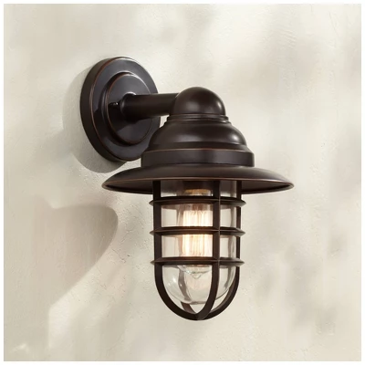John Timberland Marlowe Industrial Outdoor Wall Light Fixture Galvanized Hooded Cage 13 1/4" Clear Glass For Post Exterior Barn Deck House Porch Yard 1 John Timberland Marlowe Industrial Outdoor Wall Light Fixture Galvanized Hooded Cage 13 1/4" Clear Glass For Post Exterior Barn Deck House Porch Yard