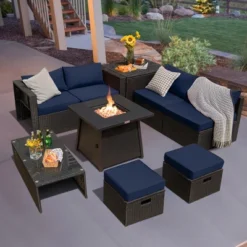 Costway 9PCS Patio Rattan Furniture Set Fire Pit Space-saving W/ Cushion Cover -Deals Patio Elegance Store GUEST 0602c28b 1070 404e 8e3a 85e975657a8b