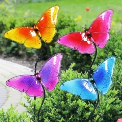 4pk 26" Resin/Glass Butterfly Garden Stakes - Exhart