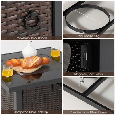 Tangkula Patio Rattan 7PCS Cushioned Chair Set Furniture Set Thick Cushion W/ 50,000 BTU Propane Fire Pit Table For Garden Black/Navy/Red/Turquoise/Off White 6 Tangkula Patio Rattan 7PCS Cushioned Chair Set Furniture Set Thick Cushion W/ 50,000 BTU Propane Fire Pit Table For Garden Black/Navy/Red/Turquoise/Off White - Image 6