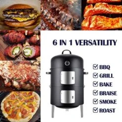 Realcook 17 Inch Vertical Heavy Duty Round Steel BBQ Charcoal Outdoor Smoker With Latch Locking System And Dual Entrance Doors, Black -Deals Patio Elegance Store GUEST 076b2578 4d44 44f9 9d66 9a04aef9d99b