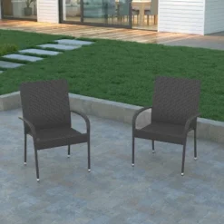 Emma And Oliver Stacking All-Weather Wicker Wrapped Powder Coated Steel Patio Club Chairs For Indoor And Outdoor Use -Deals Patio Elegance Store GUEST 090ed84e a38f 49d4 9ccc bf22e927f28d
