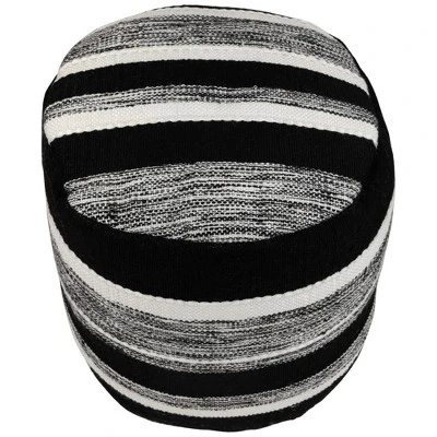 Northlight 18" Black And White Striped Outdoor Woven Pouf Ottoman 2 Northlight 18" Black And White Striped Outdoor Woven Pouf Ottoman - Image 2