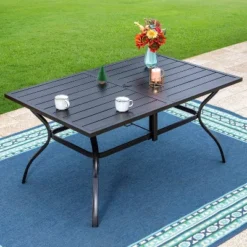7pc Outdoor Dining Dining Set With Metal Slat Top Table & Cast Aluminum Chairs - Captiva Designs