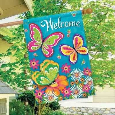 Butterfly Garden Spring House Flag Welcome Floral 28" X 40" Briarwood Lane 2 Butterfly Garden Spring House Flag Welcome Floral 28" X 40" Briarwood Lane - Image 2
