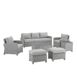 Bradenton 7pc Outdoor Wicker Sofa And Arm Chair Seating Set With Coffee Table, Side Table And 2 Ottomans - Gray/Gray - Crosley 12 Bradenton 7pc Outdoor Wicker Sofa And Arm Chair Seating Set With Coffee Table, Side Table And 2 Ottomans - Gray/Gray - Crosley -Deals Patio Elegance Store GUEST 0ecb0442 619f 4885 a4d6 77a7b36855f6