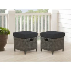 Asti Wicker Outdoor 15" Square Ottomans With Cushions - Gray - Alaterre Furniture
