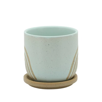Sagebrook Home Arch Ceramic Planter Pot With Saucer 1 Sagebrook Home Arch Ceramic Planter Pot With Saucer