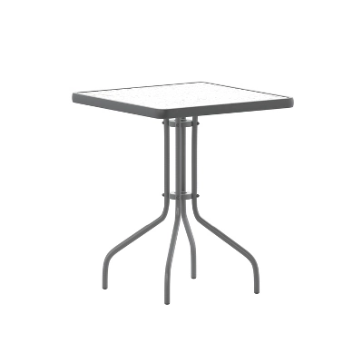 Emma And Oliver 23.5'' Square Glass Top Metal Table With 2 Aluminum Slat Stack Chairs 3 Emma And Oliver 23.5'' Square Glass Top Metal Table With 2 Aluminum Slat Stack Chairs - Image 3