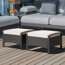 Costway Set Of 2 Patio Rattan Ottoman Footrest Cushions Wooden Handle Off WhiteBrownRedNavy -Deals Patio Elegance Store GUEST 118f7ad8 fef5 4ab2 9c14 9adc0c37c269