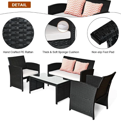 Costway 4PCS Patio Rattan Furniture Set Table &Sofa W/Cushion Garden Black 4 Costway 4PCS Patio Rattan Furniture Set Table &Sofa W/Cushion Garden Black - Image 4