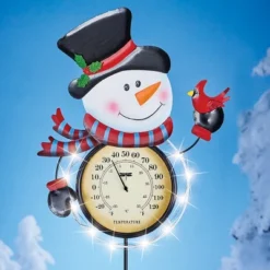 Collections Etc Solar Snowman Thermometer Outdoor Garden Stake 12 X 3 X 35.5
