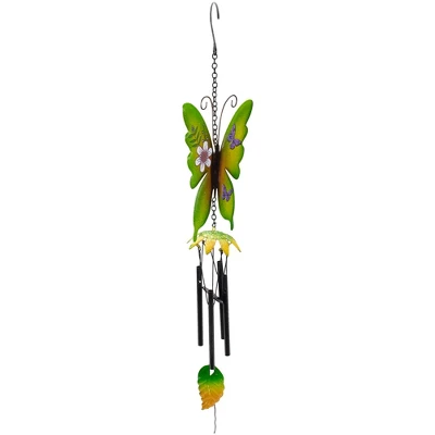 Northlight 15.75" Green Metal Butterfly Outdoor Garden Windchime 2 Northlight 15.75" Green Metal Butterfly Outdoor Garden Windchime - Image 2