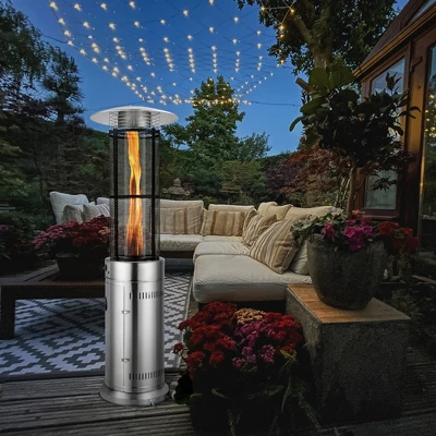 Costway 34000 BTU Patio Heaters Stainless Steel Round Propane Glass Tube Flame W/Wheels 6 Costway 34000 BTU Patio Heaters Stainless Steel Round Propane Glass Tube Flame W/Wheels - Image 6