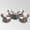Julian 5pc Faux Wicker Swivel Club Chair & Square Fire Pit Set - Dark Brown/Dark Gray - Christopher Knight Home