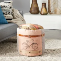 Cotton Pouf Featuring A Screenprinted Bicycle Illustration With Script - Olivia & May -Deals Patio Elegance Store GUEST 1819df16 a5fb 42c2 8ae8 f12b71e84687