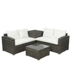 4pc Wicker Patio Conversation Set With Cushions - Gray/Beige - GODEER 20 4pc Wicker Patio Conversation Set With Cushions - Gray/Beige - GODEER -Deals Patio Elegance Store GUEST 182e5c94 c5f4 4eed 8f29 ec0c27b5439c