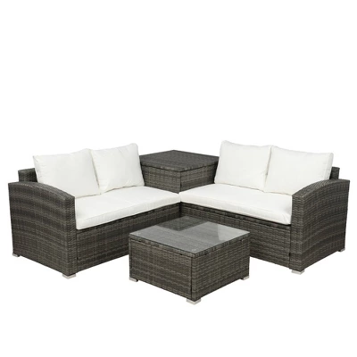 4pc Wicker Patio Conversation Set With Cushions - Gray/Beige - GODEER 4 4pc Wicker Patio Conversation Set With Cushions - Gray/Beige - GODEER - Image 4
