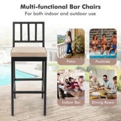 Costway Set Of 2 Patio Metal Bar Stools Outdoor Bar Height Dining Chairs With Cushion -Deals Patio Elegance Store GUEST 185814fa 7c32 448a a5bb 7592c774e7bb