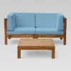 Brava 3pc Acacia Modular Loveseat And Table Set - Teak/Blue - Christopher Knight Home