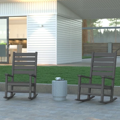 Emma And Oliver Set Of 2 Contemporary Rocking Chairs, All-Weather HDPE Indoor/Outdoor Rockers 1 Emma And Oliver Set Of 2 Contemporary Rocking Chairs, All-Weather HDPE Indoor/Outdoor Rockers