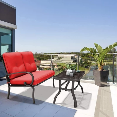 Costway 2PC Patio LoveSeat Coffee Table Furniture Set Bench W/ Cushions 10 Costway 2PC Patio LoveSeat Coffee Table Furniture Set Bench W/ Cushions - Image 10