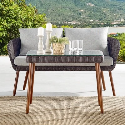 All-Weather Wicker Athens Outdoor 2-Seat Bench With Cushions Brown - Alaterre Furniture 1 All-Weather Wicker Athens Outdoor 2-Seat Bench With Cushions Brown - Alaterre Furniture