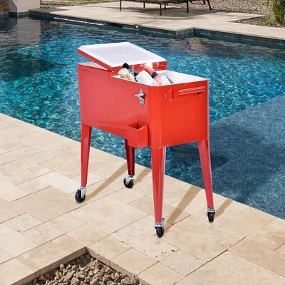 Costway Red Outdoor Patio 80 Quart Cooler Cart Ice Beer Beverage Chest Party Portable 5 Costway Red Outdoor Patio 80 Quart Cooler Cart Ice Beer Beverage Chest Party Portable - Image 5