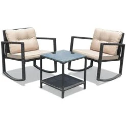 Costway 3PC Patio Rattan Conversation Set Rocking Chair Cushioned Sofa Garden Furniture -Deals Patio Elegance Store GUEST 1b1985c5 5535 48ac b2ff 9284791b0fb9