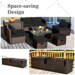Tangkula 9PCS Outdoor Patio Furniture Set With 30" Propane Fire Pit Table PE Wicker Space-Saving Sectional Sofa Set W/ Storage Box & Cushions -Deals Patio Elegance Store GUEST 1ba92c59 773d 4e87 b45c 8a578f9d102b