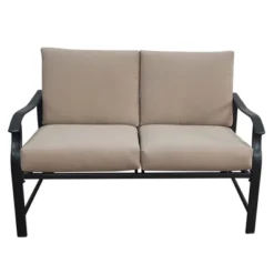 2pc Metal Outdoor Set With Loveseat & Table - Black/Beige - GODEER