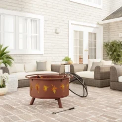 Nature Spring Round Outdoor Fire Pit With Leaf Cutout Design - 32", Rugged Rust -Deals Patio Elegance Store GUEST 1d459460 f0fb 4da0 8c82 332a27cf9862