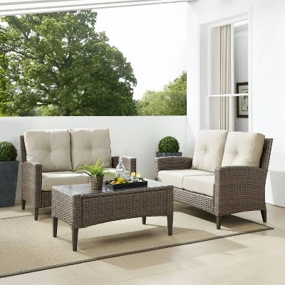 Rockport 3pc Outdoor Wicker Loveseat Seating Set - Crosley 9 Rockport 3pc Outdoor Wicker Loveseat Seating Set - Crosley - Image 9