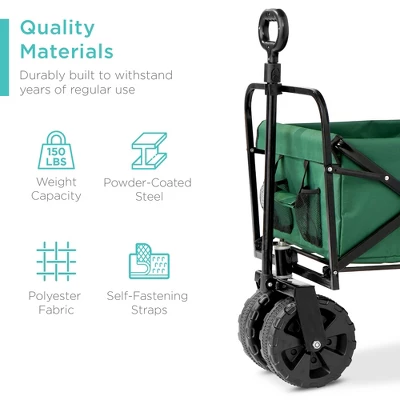 Best Choice Products 36in Folding Multipurpose Indoor Outdoor Utility Cart W/ Swivel Wheels, Adjustable Handle - Green 1 Best Choice Products 36in Folding Multipurpose Indoor Outdoor Utility Cart W/ Swivel Wheels, Adjustable Handle - Green