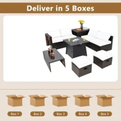 Tangkula 9PCS Outdoor Patio Furniture Set With 30" Propane Fire Pit Table PE Wicker Space-Saving Sectional Sofa Set W/ Storage Box & Cushions -Deals Patio Elegance Store GUEST 1e9c7485 9e4e 4a67 8daf e1fda3eed34d