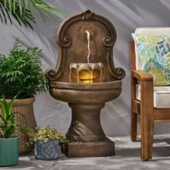 Fraser Outdoor 2-Tier Single Spout Fountain - Light Brown - Christopher Knight Home