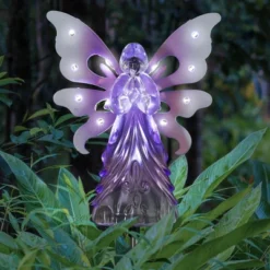 39.25" Metal Angel Solar Stake Purple - Exhart