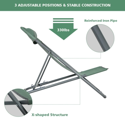 Tangkula 2 PCS Beach Chair Lounger Reclining Folding Chair W/3-Position Adjustable Backrest Blue/Orange/Green 6 Tangkula 2 PCS Beach Chair Lounger Reclining Folding Chair W/3-Position Adjustable Backrest Blue/Orange/Green - Image 6