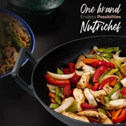 NutriChef Pre Seasoned Nonstick Cooking Wok Cast Iron Kitchen Stir Fry Pan With Wooden Lid For Gas, Electric, Ceramic, & Induction Countertops, Black -Deals Patio Elegance Store GUEST 25b56600 9885 4c39 88ee acee3be09b7a