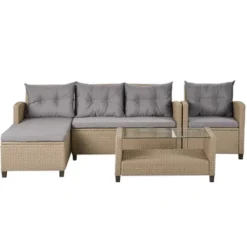 4pc Wicker Patio Conversation Set With Cushions - Beige/Brown - GODEER 19 4pc Wicker Patio Conversation Set With Cushions - Beige/Brown - GODEER -Deals Patio Elegance Store GUEST 26881929 3a7b 4fe4 b91a 1f25c57096af