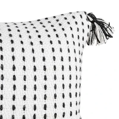 White With Black Tick Stripe 14X22 Hand Woven Filled Outdoor Pillow - Foreside Home & Garden 3 White With Black Tick Stripe 14X22 Hand Woven Filled Outdoor Pillow - Foreside Home & Garden - Image 3