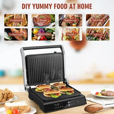Costway Electric Panini Press Grill 1200W Sandwich Maker With Independent Temperature Control & Removable Drip Tray 2 Costway Electric Panini Press Grill 1200W Sandwich Maker With Independent Temperature Control & Removable Drip Tray - Image 2