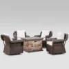 Ariel 5pc Wicker Rocking Chairs And Fire Pit Set - Dark Brown/Beige - Christopher Knight Home